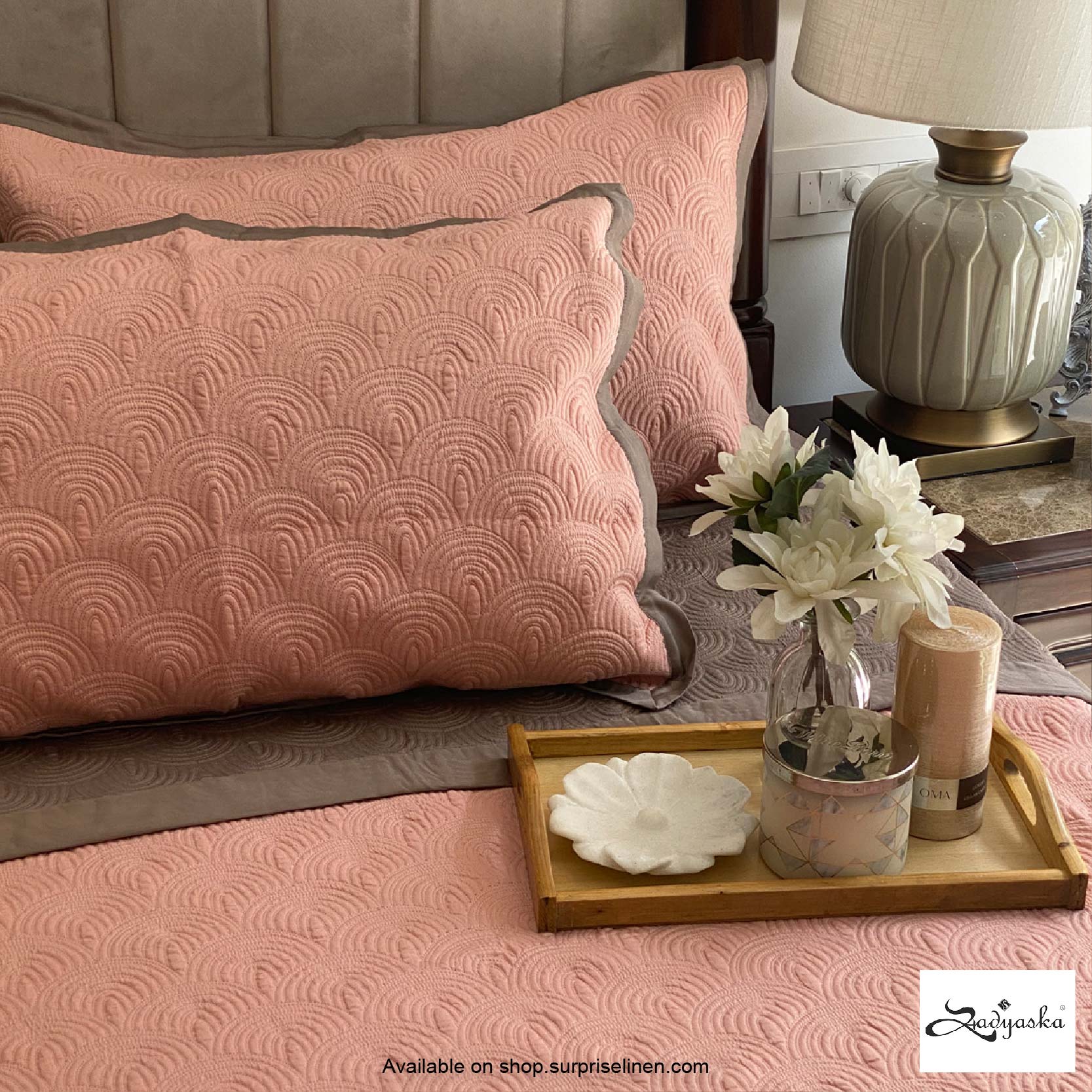 Sadyaska - Connoisseurs Collection Moderne Bedcover Set (Coral & Taupe)