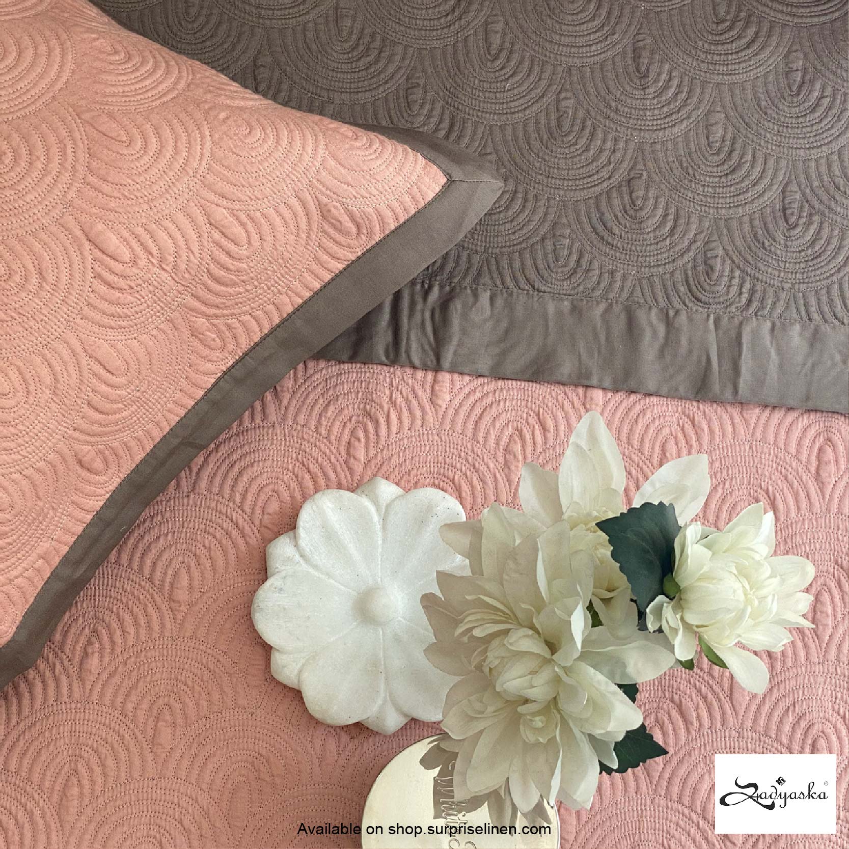 Sadyaska - Connoisseurs Collection Moderne Bedcover Set (Coral & Taupe)