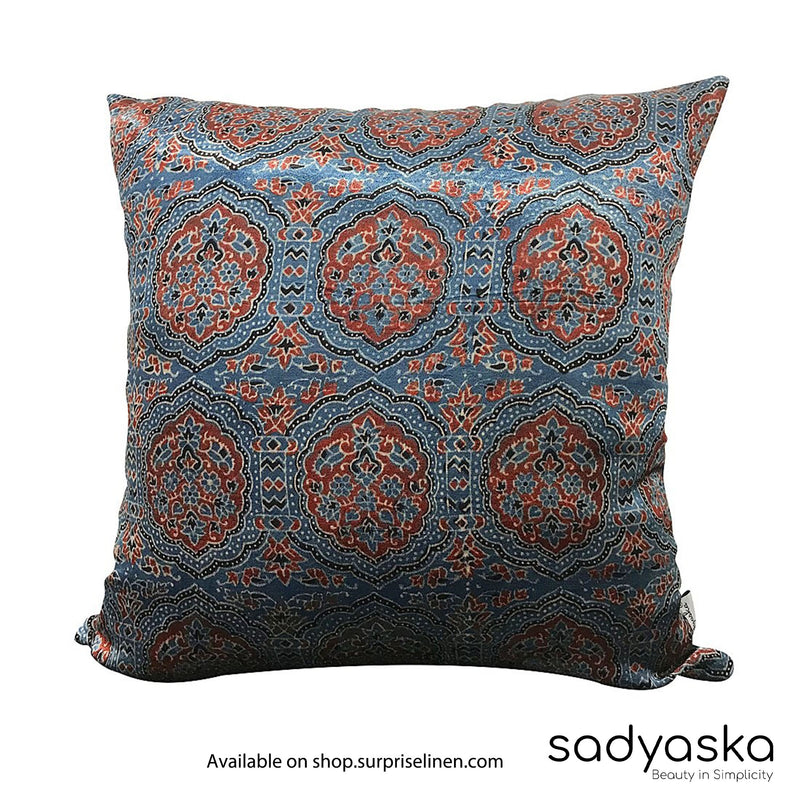 Sadyaska - Ajrakh Printed Decorative Pillow Cushion Cover (Blue)