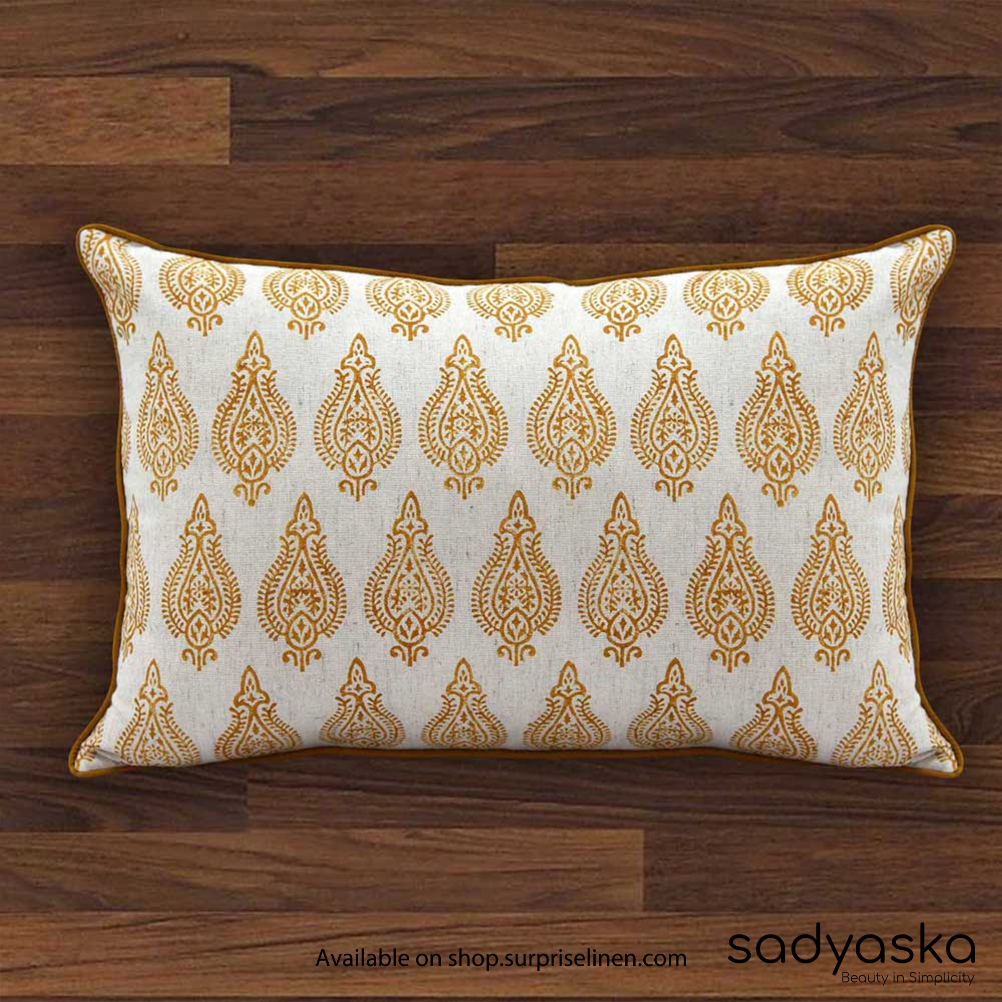 Sadyaska - Hand Block Printed Pillow Cover (Mustard)