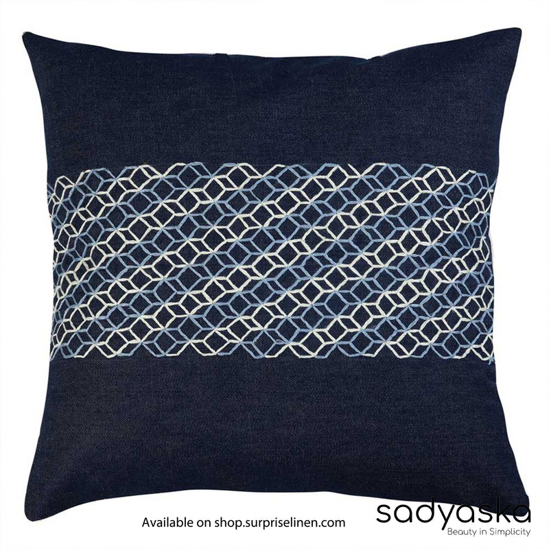 Sadyaska - Cuba Stylish Denim Embroidered Cushion Cover (Blue)