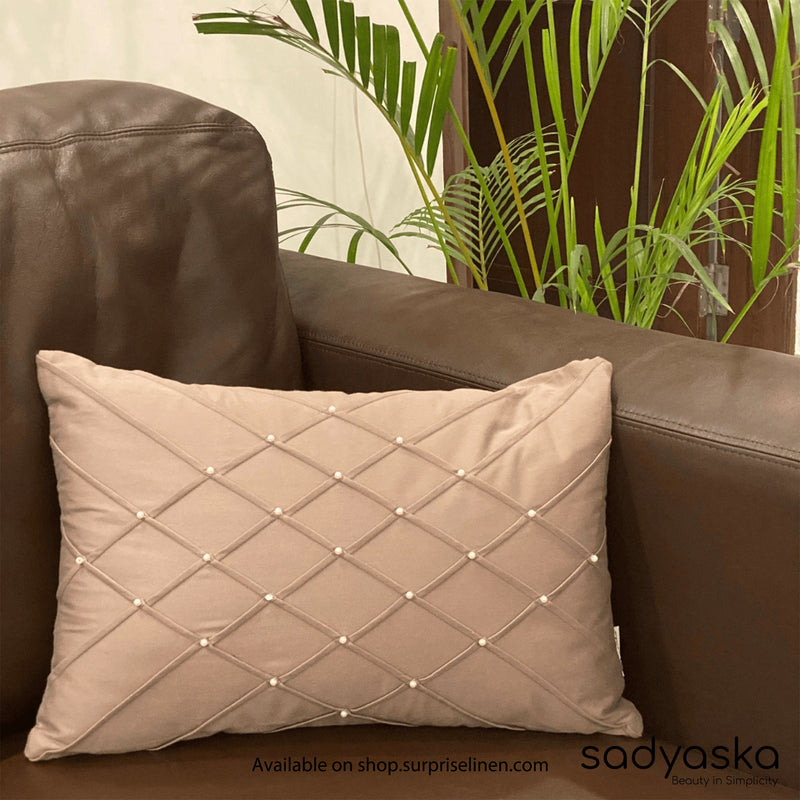 Sadyaska - Decorative Grid Cotton Pillow Cover (Taupe)