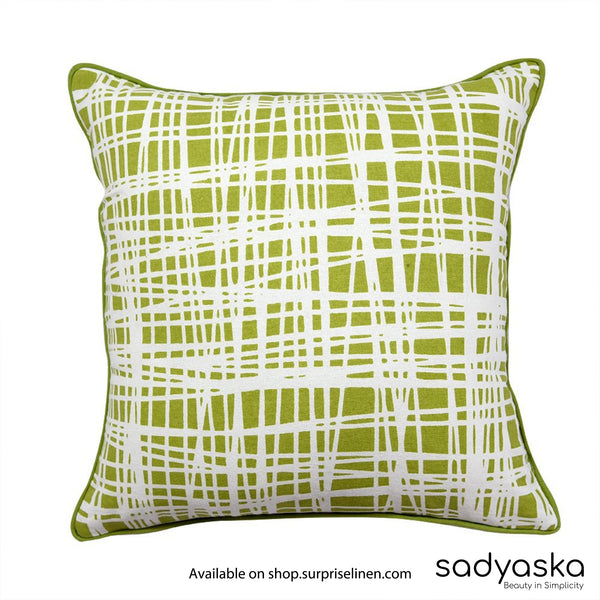 Sadyaska - Indefinite Lined Geometric Pattern Cushion Cover (Green)