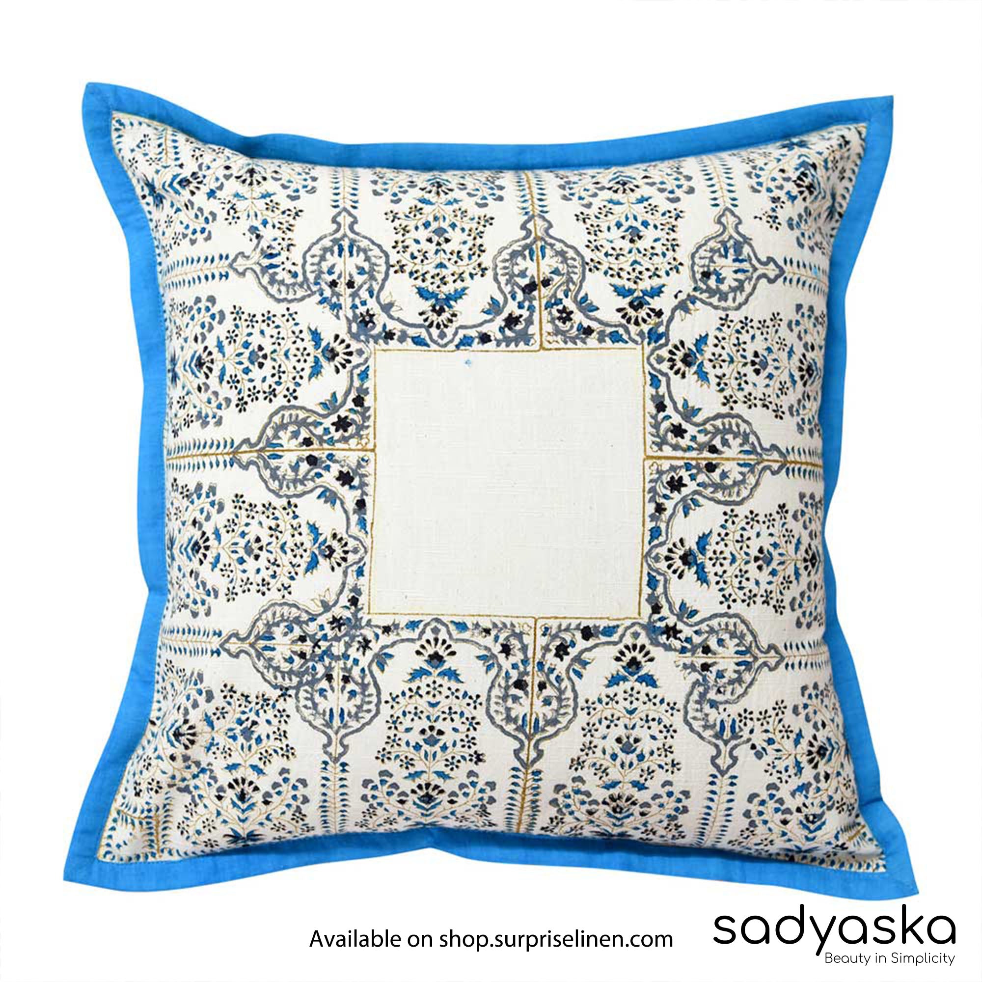 Sadyaska - Decorative Ethnic Summer Deals Viraag Block Print Cushion Covers (Blue & White)