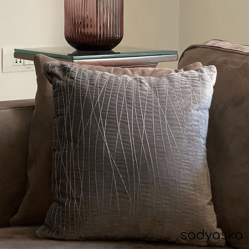 Sadyaska - Decorative Silver Stream Velvet Cushion Cover (Dark Grey)