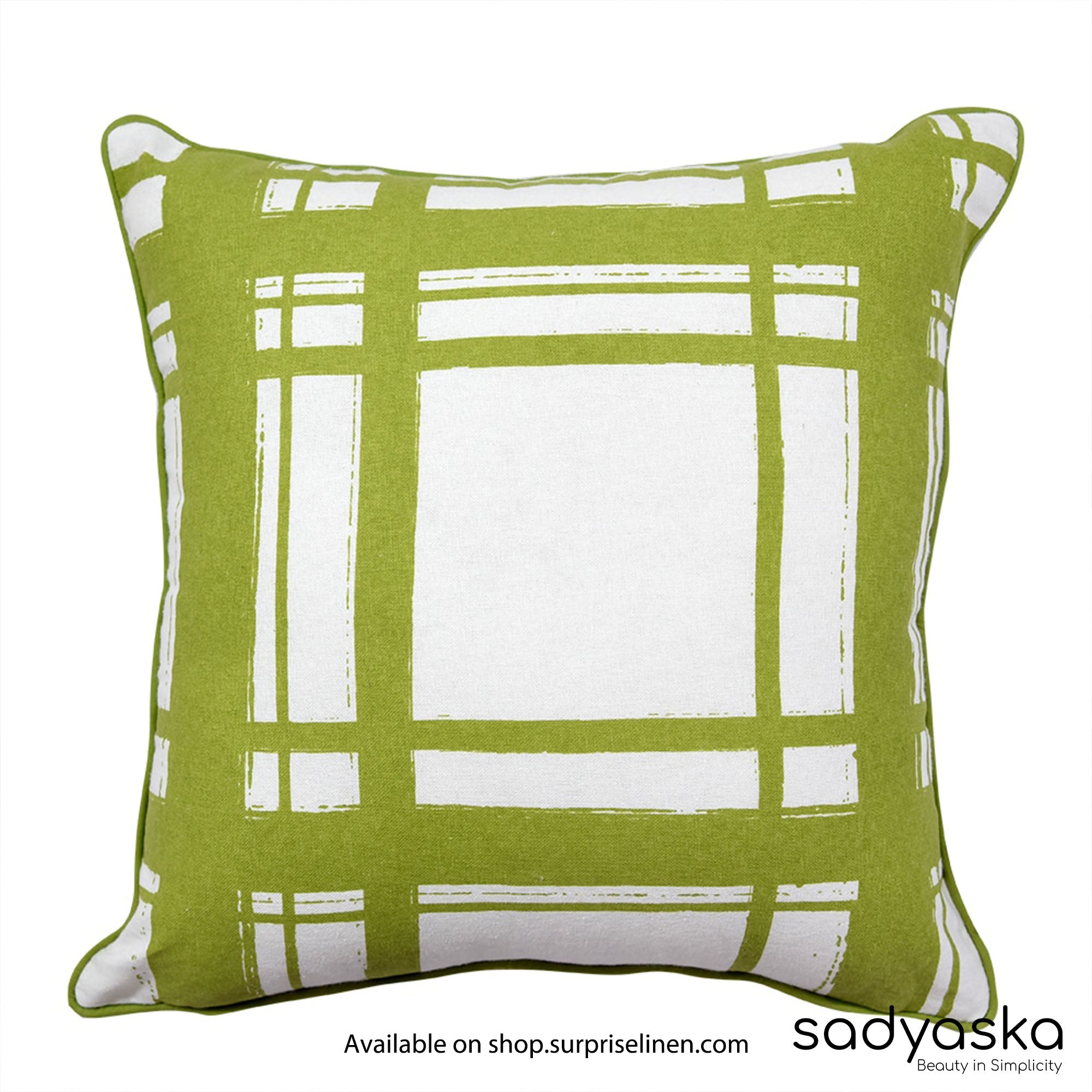 Sadyaska - Quadrangle Lines Printed Cushion Cover (Green)