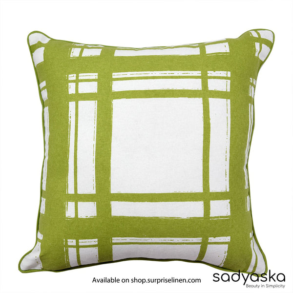 Sadyaska - Quadrangle Lines Printed Cushion Cover (Green)
