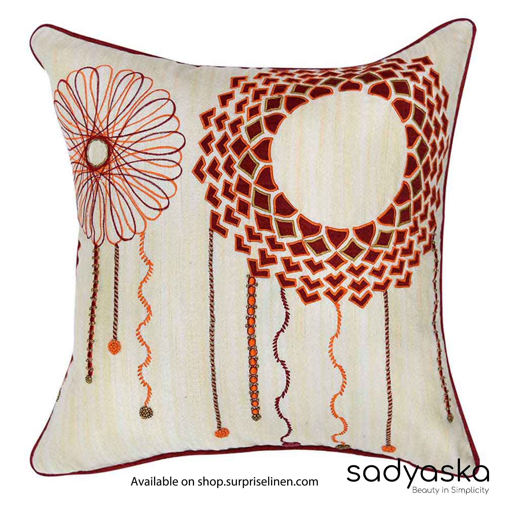 Sadyaska - Chile Silk Dupion Cushion Cover (Cream & Red)