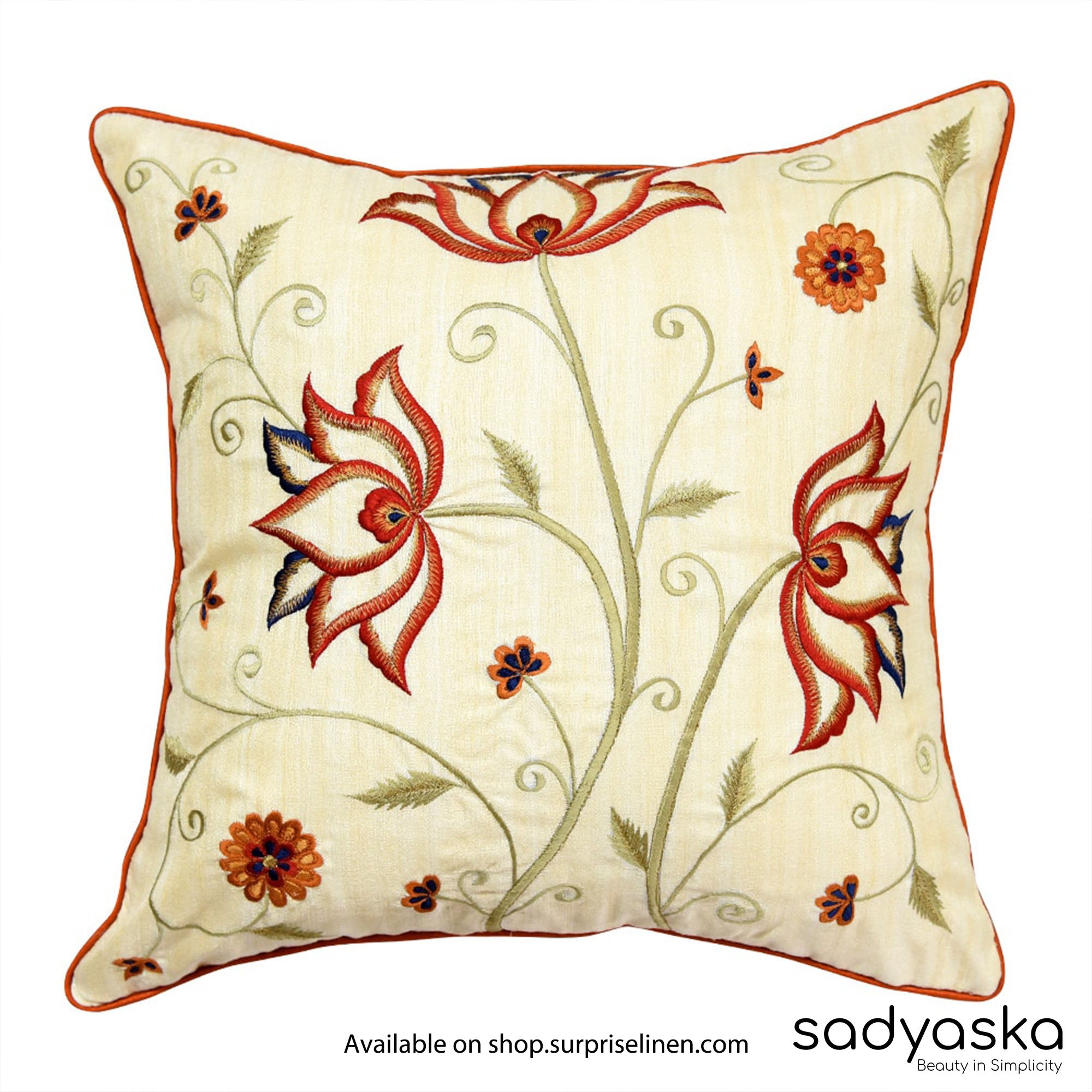 Sadyaska - Designer Dupion Silk Cushion Cover (Cream)