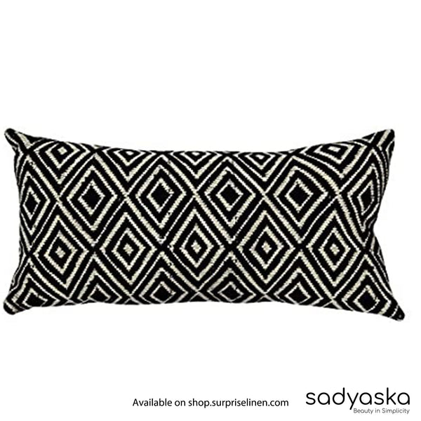 Sadyaska - Hand Woven and Casement Decorative Rhombus Reversible Pillow Cover (Black)