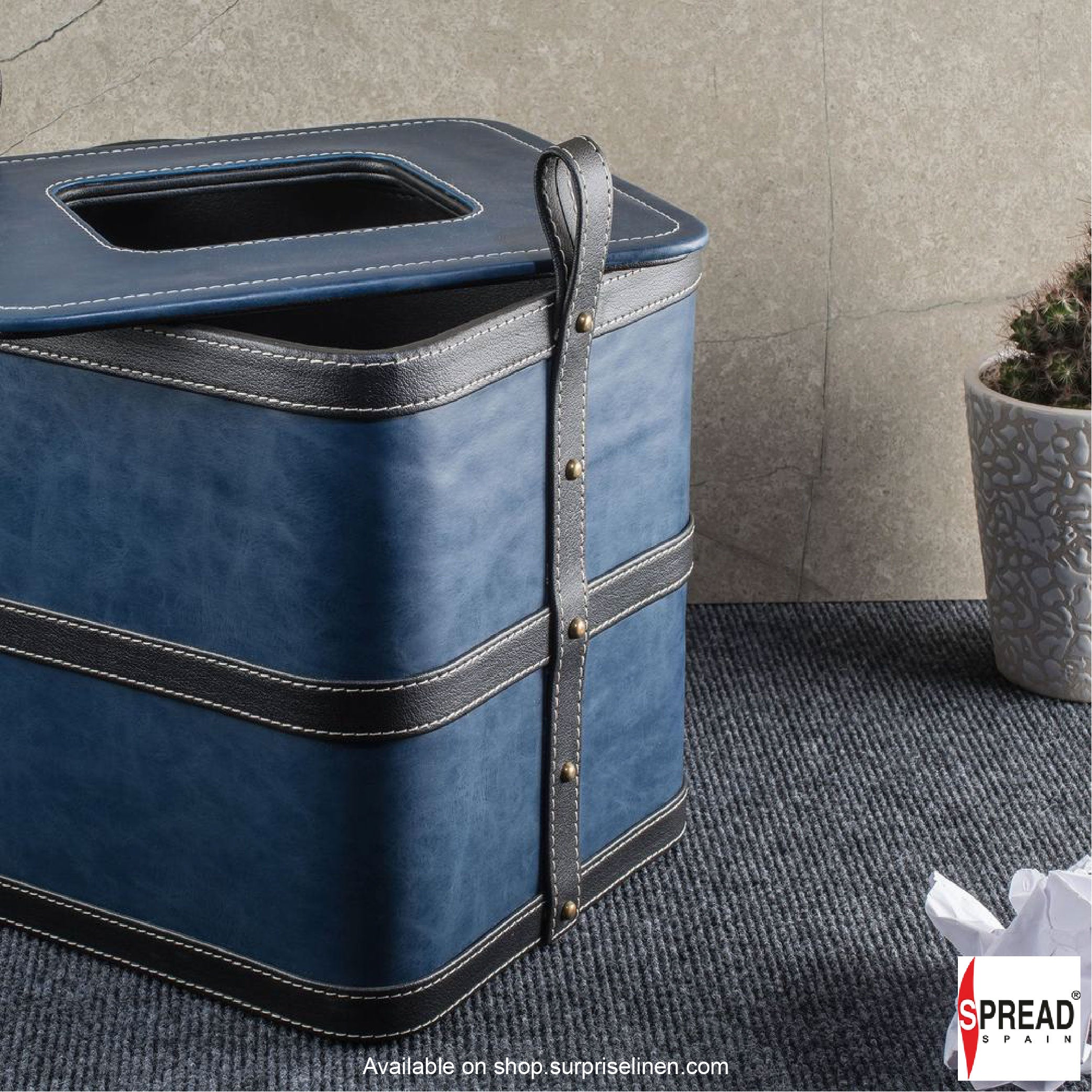 Spread Spain - Leather Strap Dustbin 12 Litre (Blue)