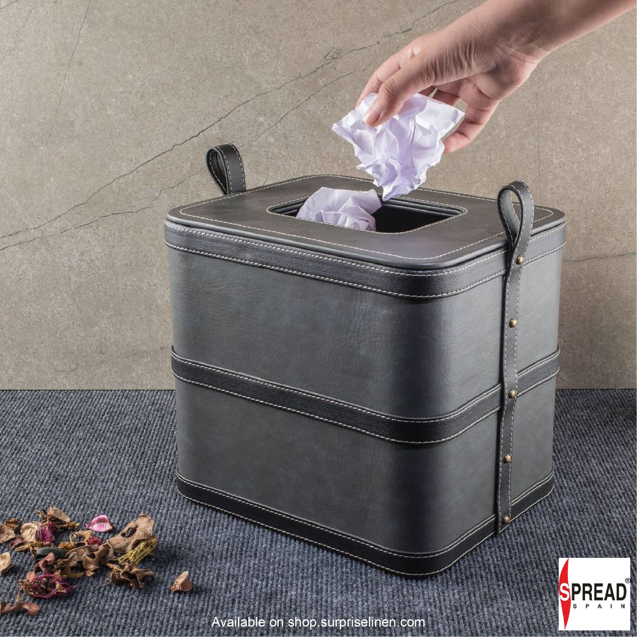 Spread Spain - Leather Strap Dustbin 12 Litre (Grey)