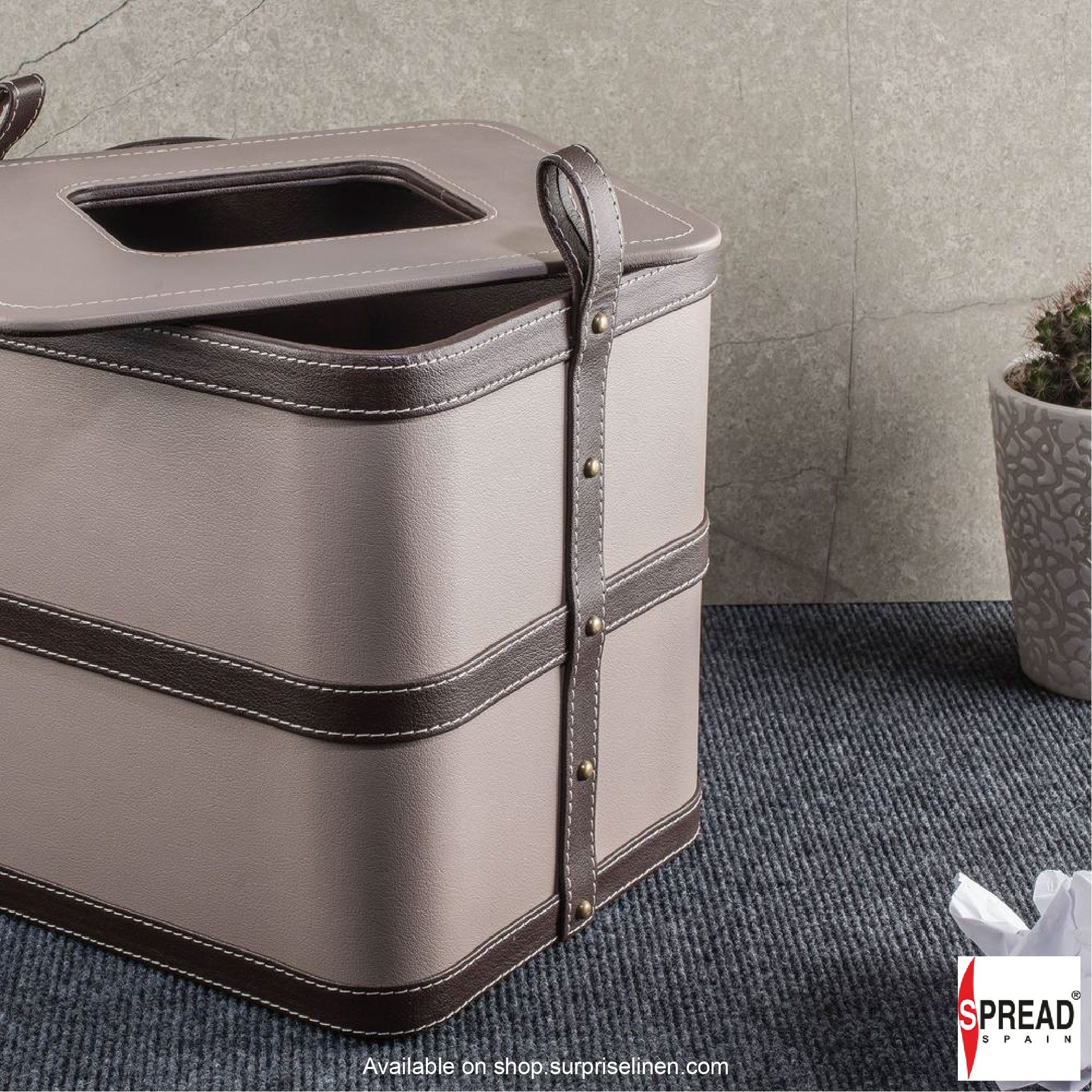 Spread Spain - Leather Strap Dustbin 12 Litre (Mocca)