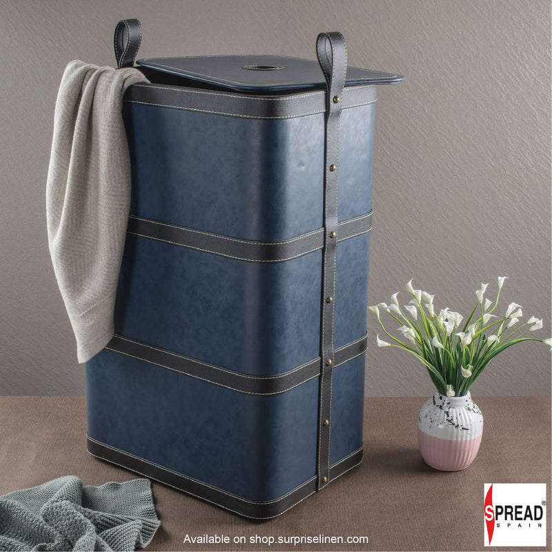 Spread Spain - Leatherette Collection Solid Bolted 40 Litres Laundry Hamper (Blue)