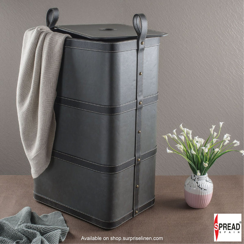 Spread Spain - Leatherette Collection Solid Bolted 40 Litres Laundry Hamper (Grey)