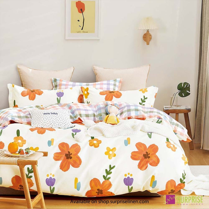 Everyday Luxury Essentials By Surprise Home - Criss Cross Collection 3 Pcs Super King Size Bedsheet Set in 300 TC  Cotton Fabric (Orange Fleur)