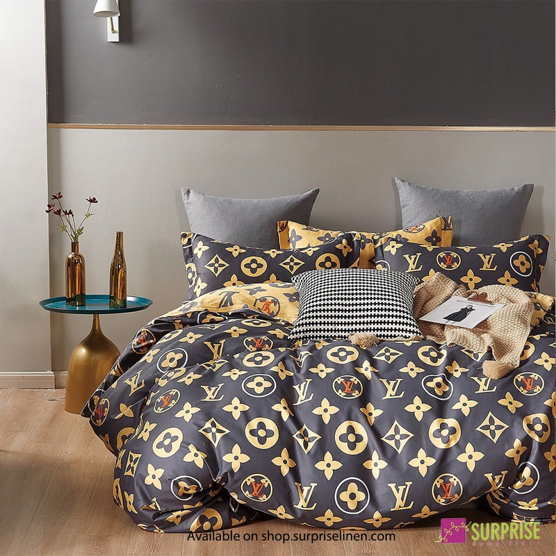 Luxury Essentials By Surprise Home - Doublez Collection 5 Pcs Super King Size Bedsheet Set in 300 TC Cotton Fabric (Buff & Grey)