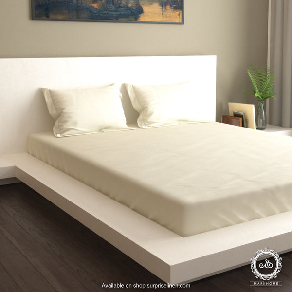 Mark Home- 100% Organic Cotton Satin Fabric 400 TC Naturelle King Size Bedsheet Set (Ivory)