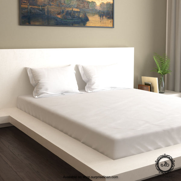 Mark Home- 100% Organic Cotton Satin Fabric 400 TC Naturelle King Size Bedsheet Set (White)