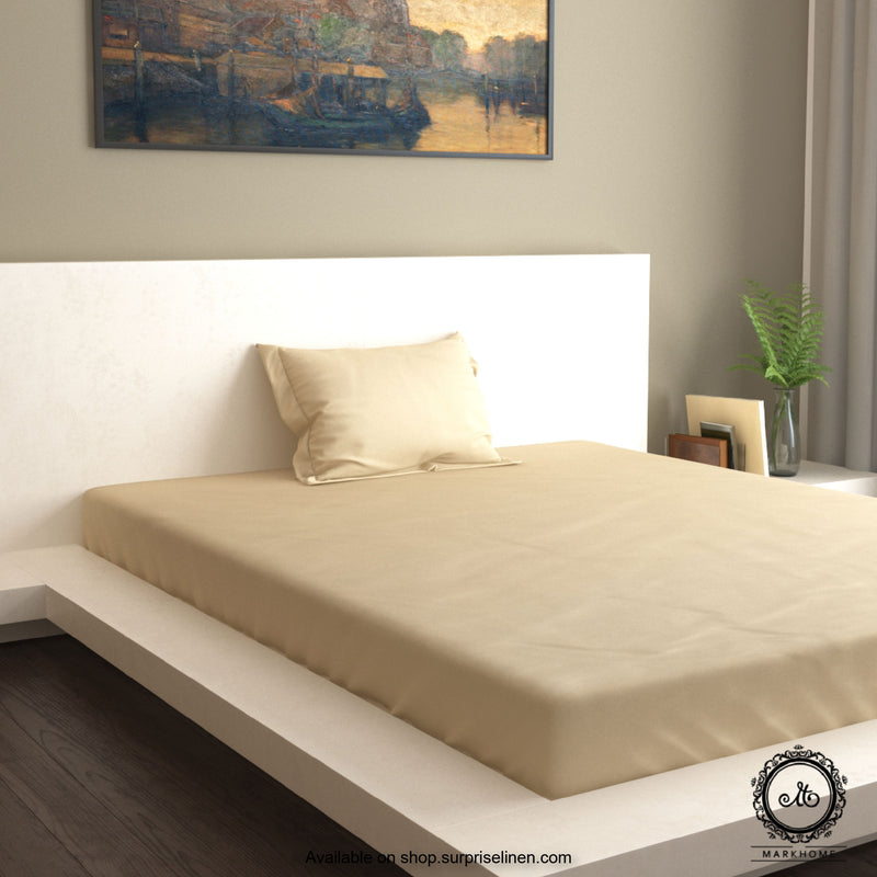 Mark Home- 100% Organic Cotton Satin Fabric 400 TC Naturelle Single Bedsheet Set (Khaki)