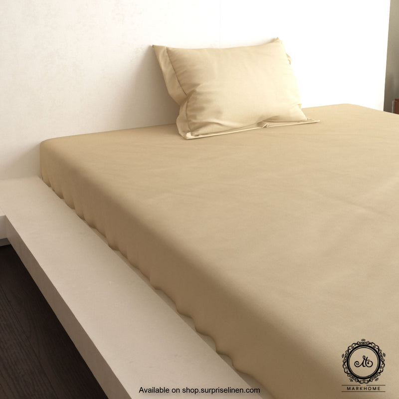 Mark Home- 100% Organic Cotton Satin Fabric 400 TC Naturelle Single Bedsheet Set (Khaki)