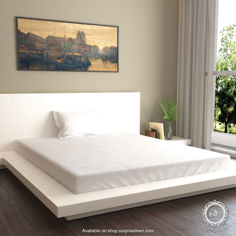 Mark Home- 100% Organic Cotton Satin Fabric 400 TC Naturelle Single Bedsheet Set (White)