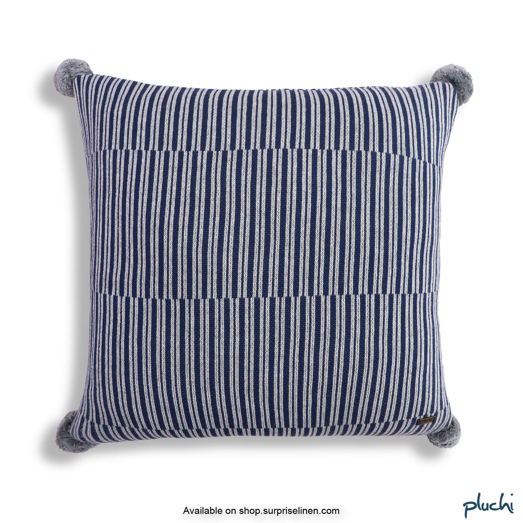 Pluchi - Pattern stripe Knitted Cushion Cover (Persian Blue)