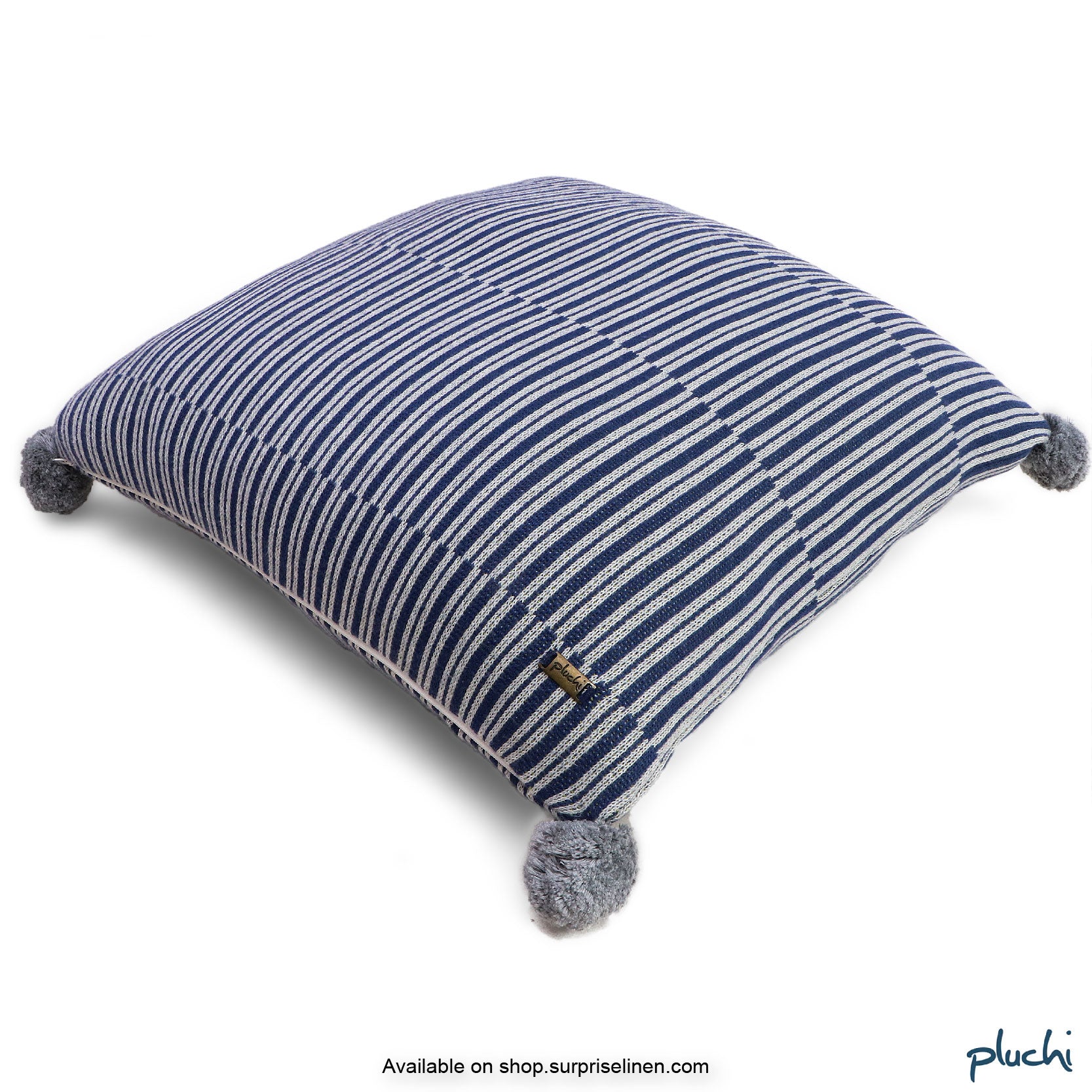 Pluchi - Pattern stripe Knitted Cushion Cover (Persian Blue)