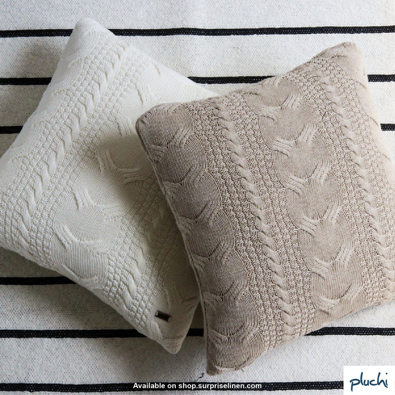 Pluchi - Classical Knitted Cushion Cover (Beige)
