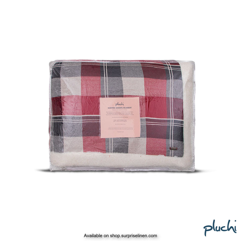 Pluchi - Azzo Sherpa Cotton Knitted AC Blanket (Checkered Red)