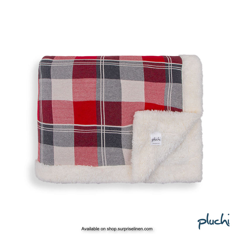 Pluchi - Azzo Sherpa Cotton Knitted AC Blanket (Checkered Red)