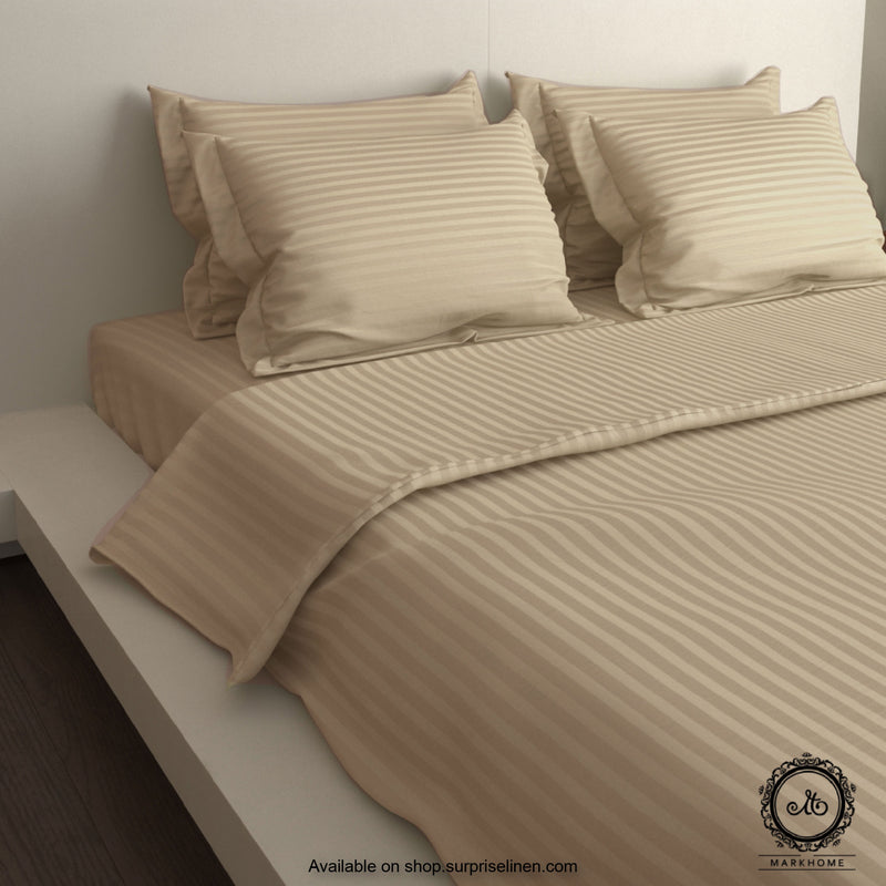 Mark Home - 100% Fine Cotton Satin 400 TC Premium Stripes Bedding Ensemble 6 Pcs (Blush Beige)