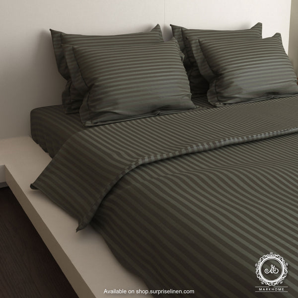 Mark Home - 100% Fine Cotton Satin 400 TC Premium Stripes Bedding Ensemble 6 Pcs (Grey)
