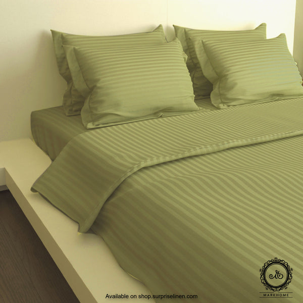 Mark Home - 100% Fine Cotton Satin 400 TC Premium Stripes Bedding Ensemble 6 Pcs (Military Green)