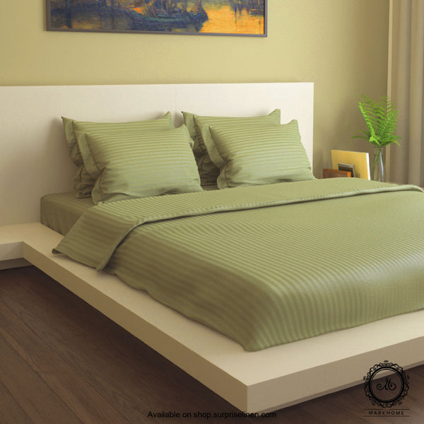 Mark Home - 100% Fine Cotton Satin 400 TC Premium Stripes Bedding Ensemble 6 Pcs (Military Green)