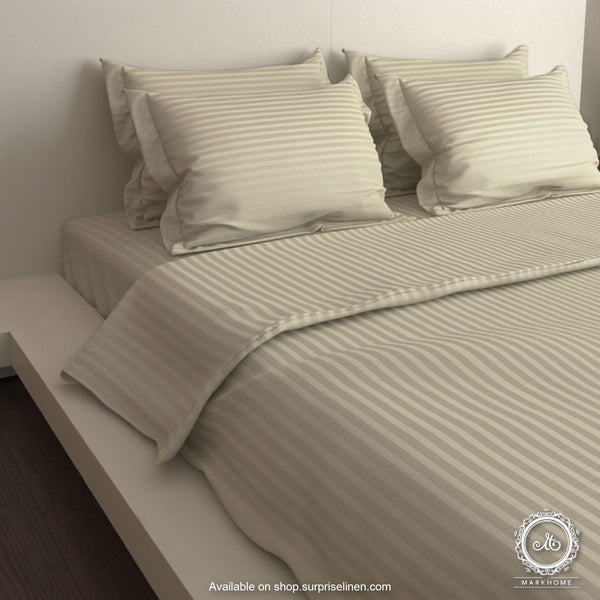 Mark Home - 100% Fine Cotton Satin 400 TC Premium Stripes Bedding Ensemble 6 Pcs (Pearl)