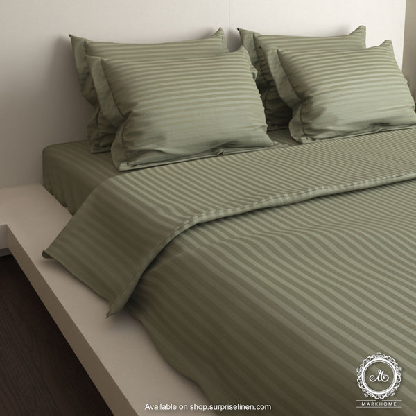 Mark Home- 100% Fine Cotton Satin 400 TC Premium Stripes Bedding Ensemble 6 Pcs (Silver)
