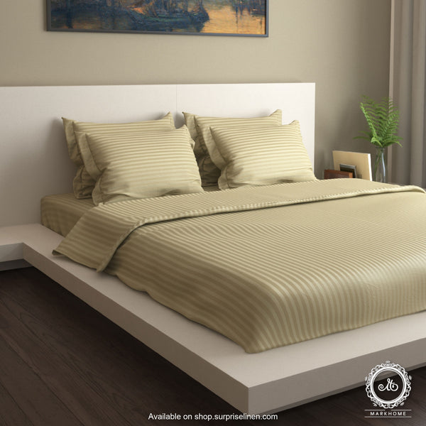 Mark Home - 100% Fine Cotton Satin 400 TC Premium Stripes Bedding Ensemble 6 Pcs (Walnut)