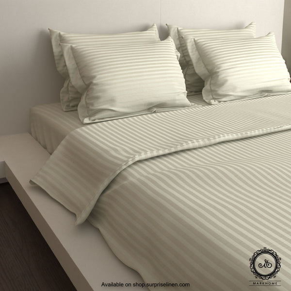 Mark Home - 100% Fine Cotton Satin 400 TC Premium Stripes Bedding Ensemble 6 Pcs (White)
