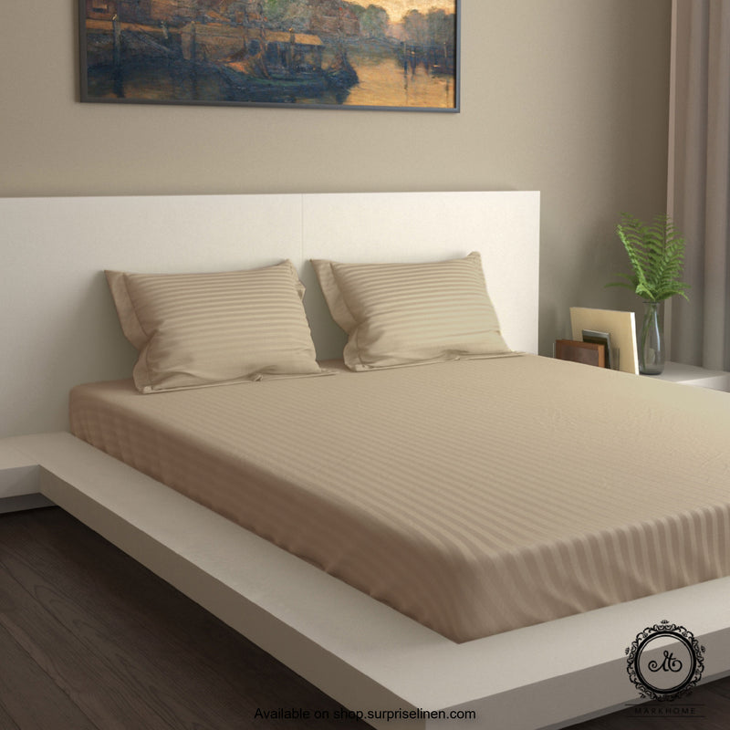 Mark Home- 100% Fine Cotton Satin 400 TC Premium Stripes Queen Size Bedsheet Set (Blush)