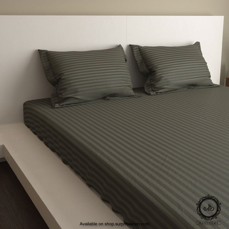 Mark Home - 100% Fine Cotton Satin 400 TC Premium Stripes King Size Bedsheet Set (Grey)