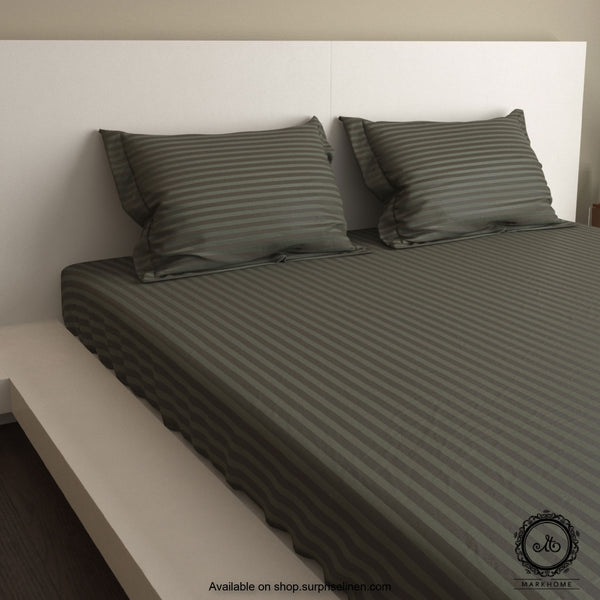 Mark Home - 100% Fine Cotton Satin 400 TC Premium Stripes Queen Size Bedsheet Set (Grey)