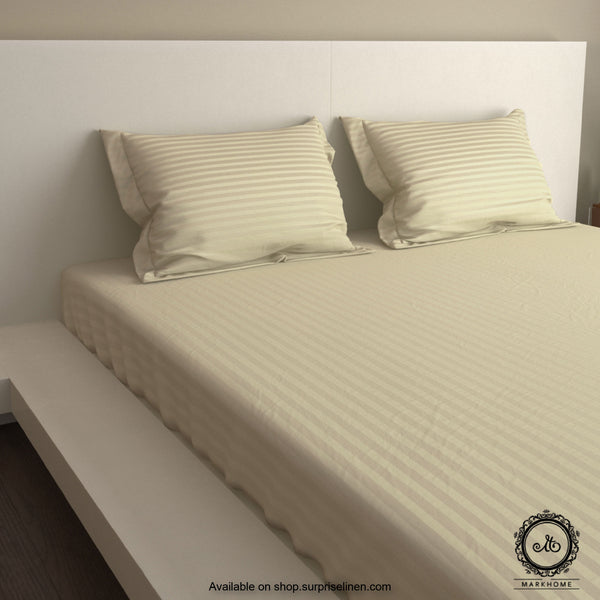 Mark Home - 100% Fine Cotton Satin 400 TC Premium Stripes Queen Size Bedsheet Set (Pearl)