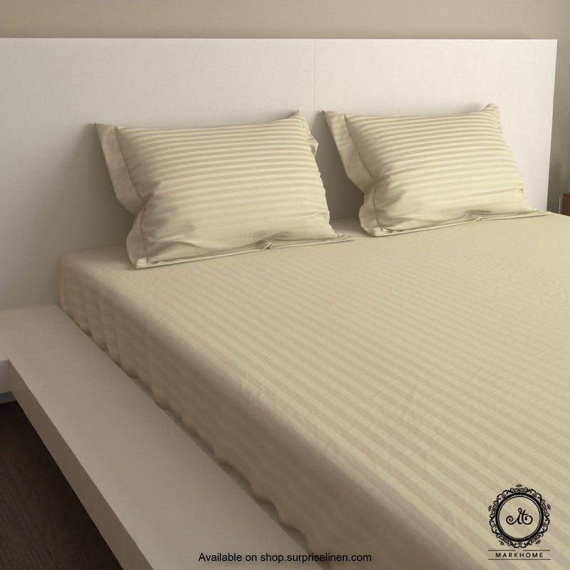 Mark Home - 100% Fine Cotton Satin 400 TC Premium Stripes King Size Bedsheet Set (Pearl)