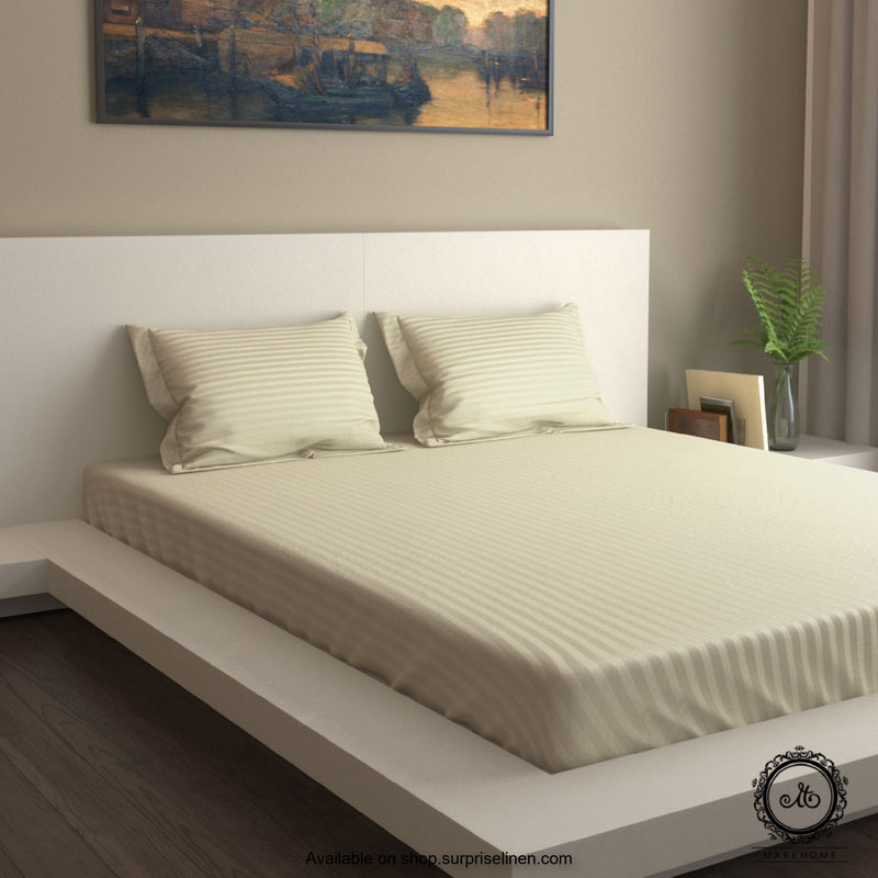 Mark Home - 100% Fine Cotton Satin 400 TC Premium Stripes King Size Bedsheet Set (Pearl)