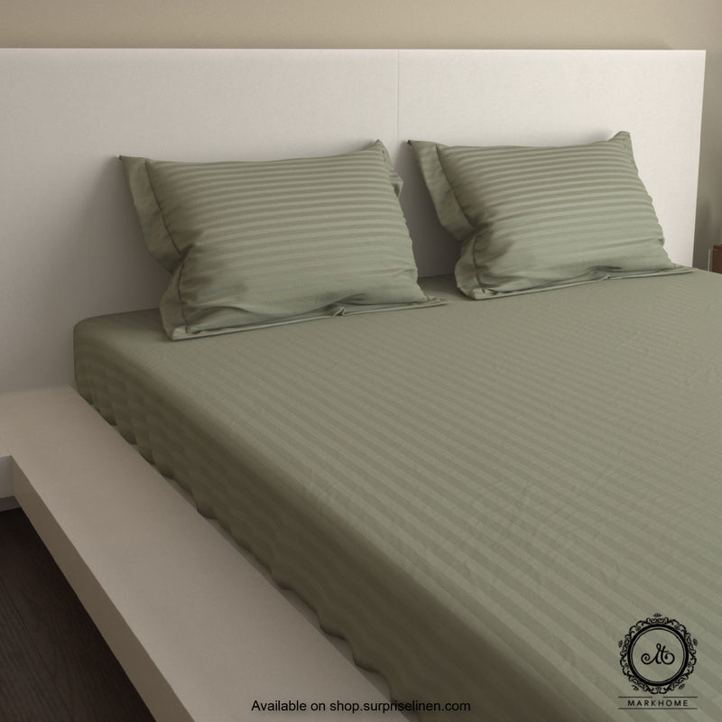 Mark Home - 100% Fine Cotton Satin 400 TC Premium Stripes Queen Size Bedsheet Set (Silver)