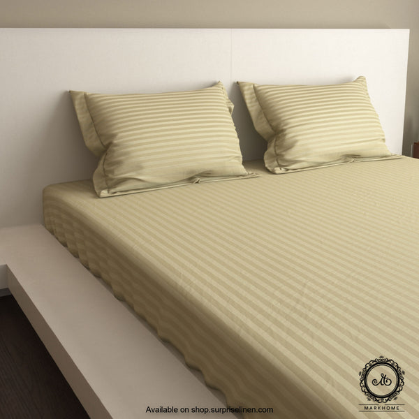 Mark Home - 100% Fine Cotton Satin 400 TC Premium Stripes King Size Bedsheet Set (Walnut)