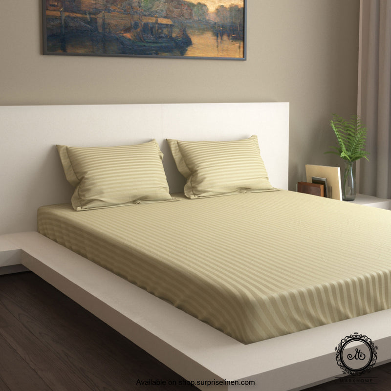 Mark Home - 100% Fine Cotton Satin 400 TC Premium Stripes King Size Bedsheet Set (Walnut)