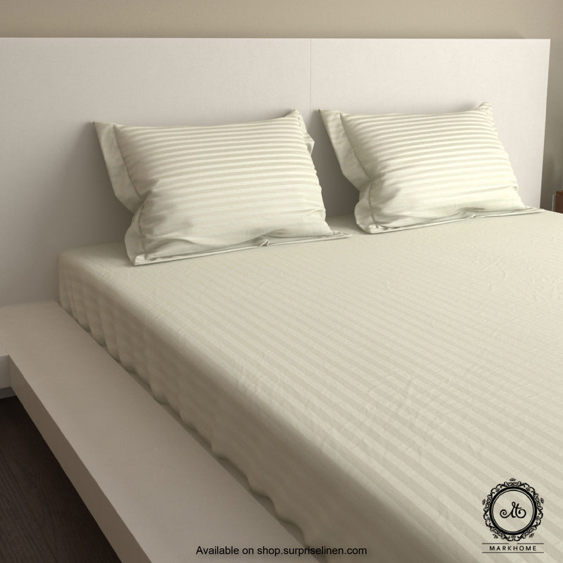 Mark Home - 100% Fine Cotton Satin 400 TC Premium Stripes King Size Bedsheet Set (White)