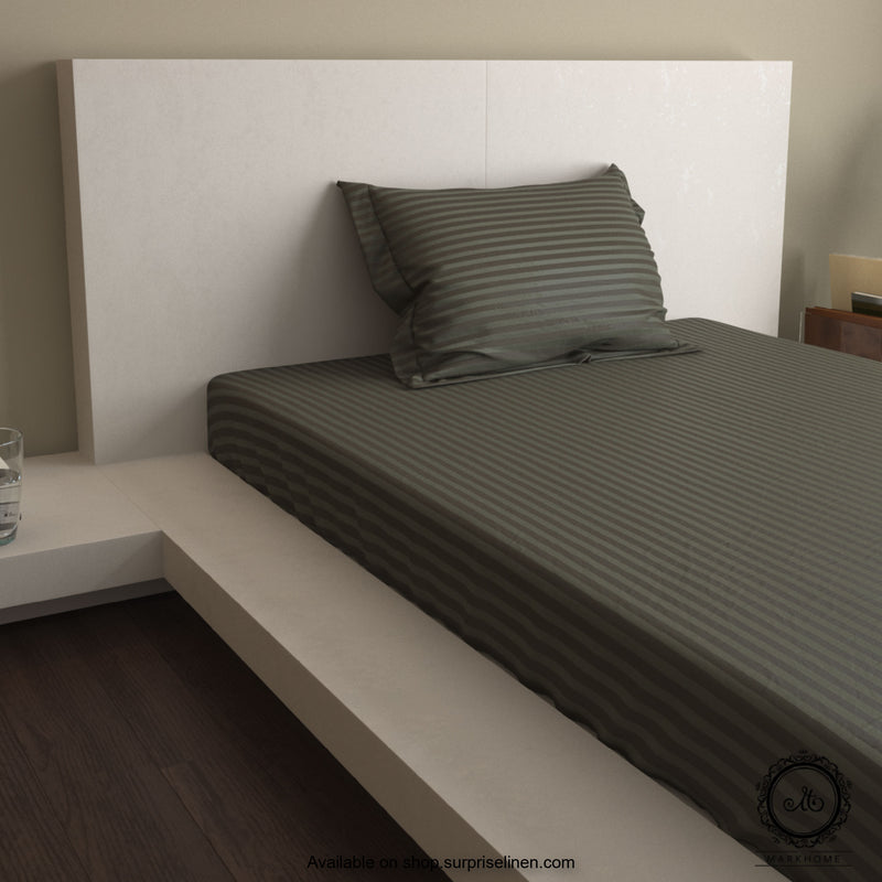 Mark Home - 100% Fine Cotton Satin 400 TC Premium Stripes Single Bedsheet Set (Grey)